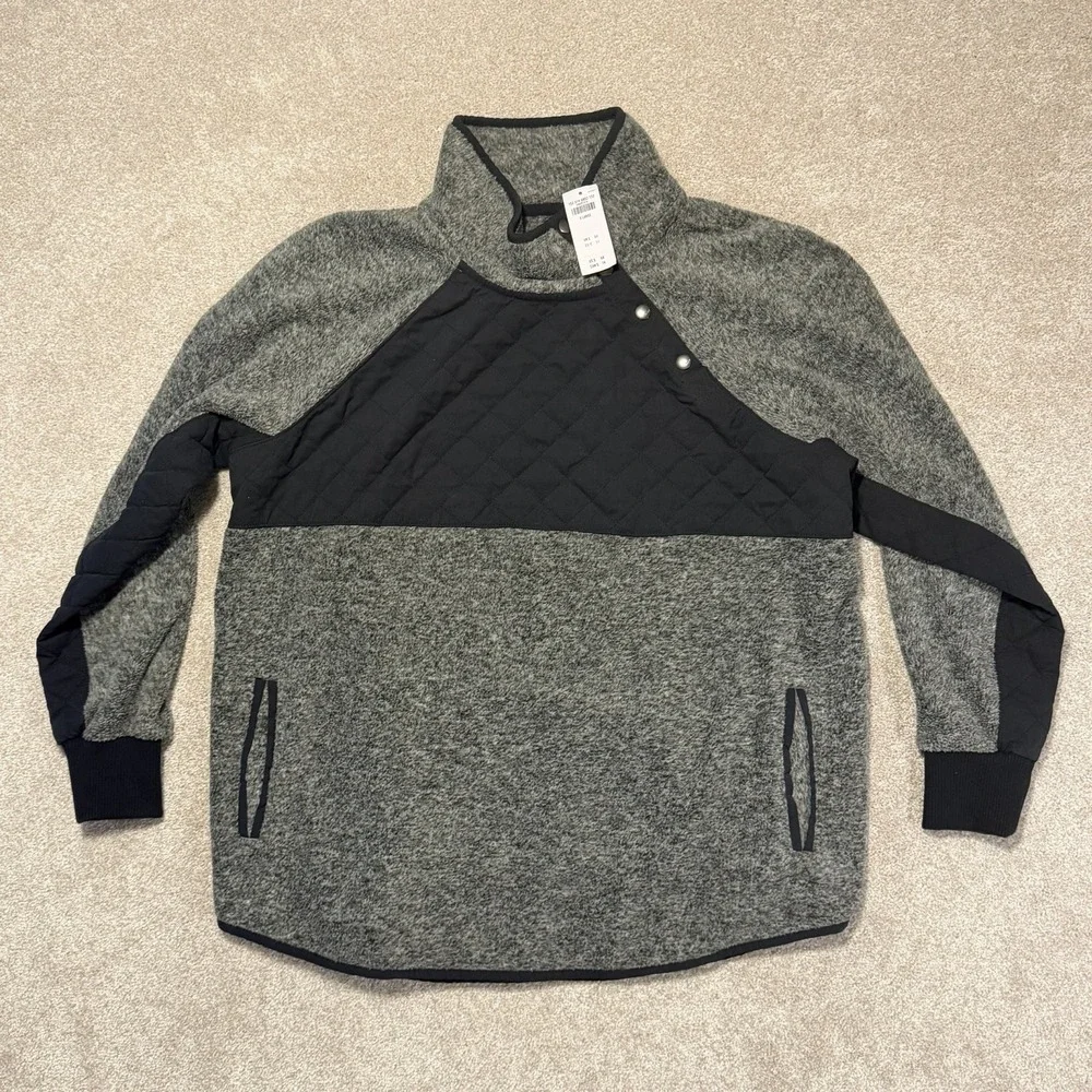 Abercrombie & Fitch Quilted Asymmetric Snap Button Fleece Pullover Size XL NWT
